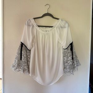 White House Black Market White Blouse with Lace Sleeves